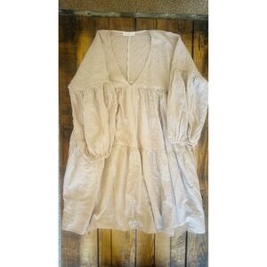 Neuflora Striped Babydoll Mini Dress Balloon‎ Sleeve Boho Eco Aesthetic S/M